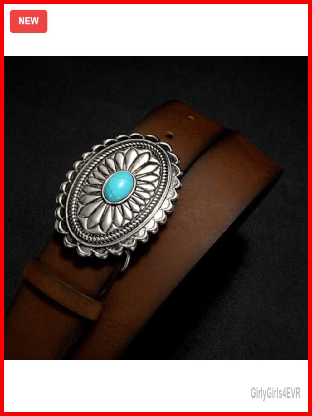 Women's Western Leather Belt Turquoise Concho Buckle Cowgirl - Picture 3 of 5